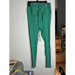 Year of Ours Ribbed Football Leggings Green Lace Up High Waist Yoga Pants Large
